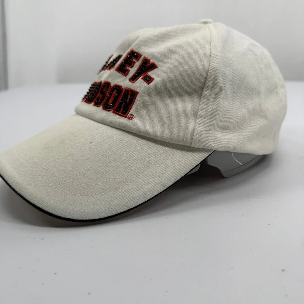 Harley-Davidson Hat Women OS White Sequin Embroidered Adjustable‎ Baseball Cap